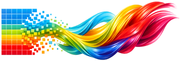 A pixel heat map flowing into smooth rainbow color, showing intensity over time