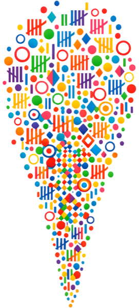 A flowing cloud of colored tally marks, dots, and shapes representing a personal color language