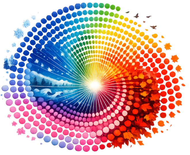 A radial burst of colored dots arranged into a circular year-in-color visualization